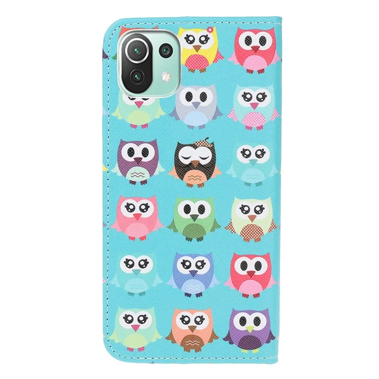 Modèle de Texture Croisée Impression du Support en Cuir Pour Xiaomi Mi 11 Lite 4g / 5g / 11 Lite 5G NE - Chouette Mignonne
