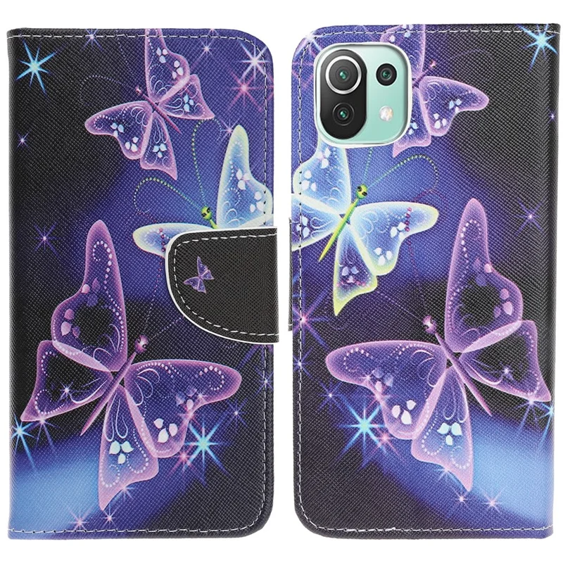 Cross Texture Pattern Printing Leather Wallet Stand Case for Xiaomi Mi 11 Lite 4G / 5G / 11 Lite 5G NE - Sparkle Butterfly