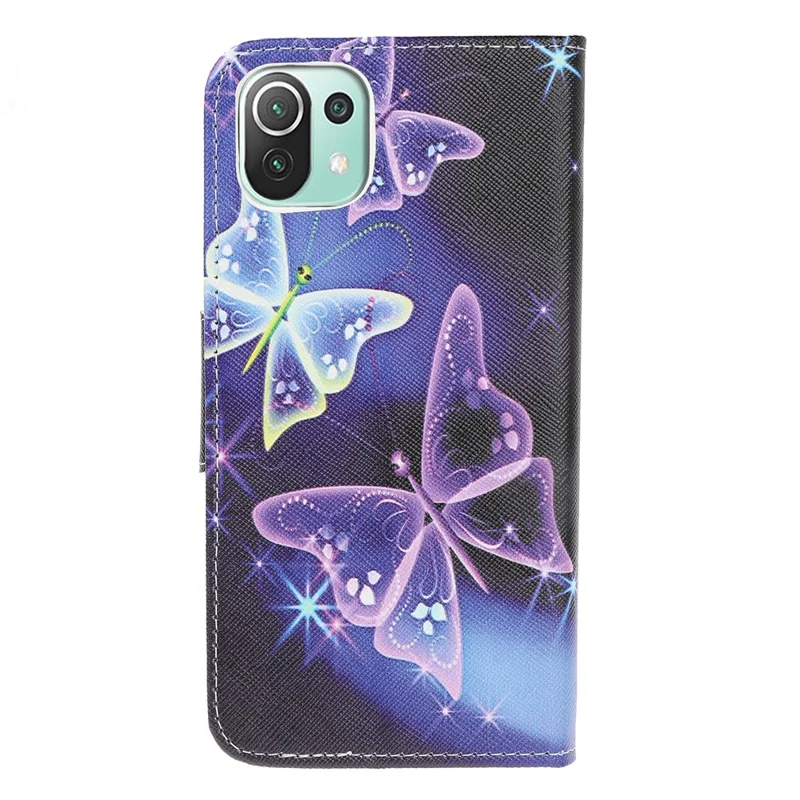 Cross Texture Pattern Printing Leather Wallet Stand Case for Xiaomi Mi 11 Lite 4G / 5G / 11 Lite 5G NE - Sparkle Butterfly