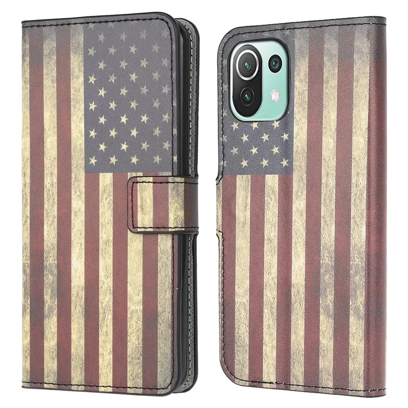 Pattern Printing Full Protection Leather Wallet Stand Case for Xiaomi Mi 11 Lite 4G / 5G / 11 Lite 5G NE - Flag Element 1