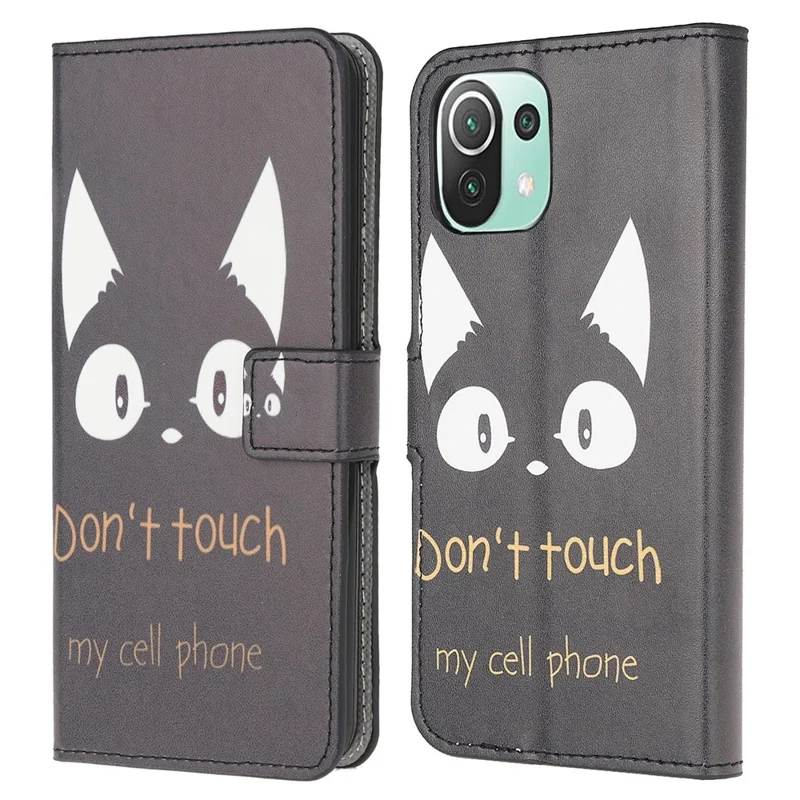 Pattern Printing Full Protection Leather Wallet Stand Case for Xiaomi Mi 11 Lite 4G / 5G / 11 Lite 5G NE - Black Cat