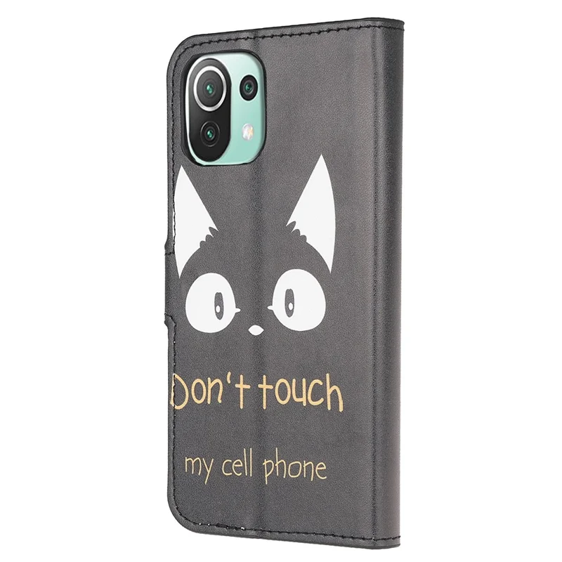 Pattern Printing Full Protection Leather Wallet Stand Case for Xiaomi Mi 11 Lite 4G / 5G / 11 Lite 5G NE - Black Cat
