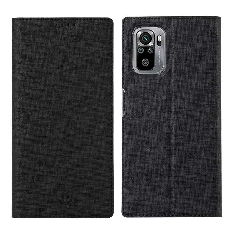 VILI DMX Série Titular Caso de Couro Design Stand Caso Para Xiaomi Redmi Nota 10 4G/Redmi Nota 10s - Preto