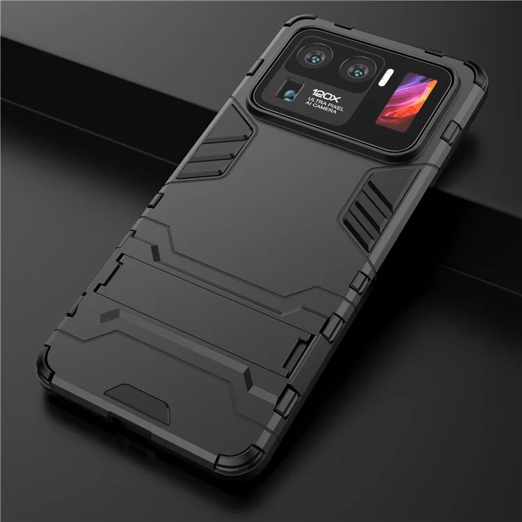 2 in 1 Hybrid Phone Protector Full Protection Cover Case with Kickstand Design for Xiaomi Mi 11 Ultra - Black