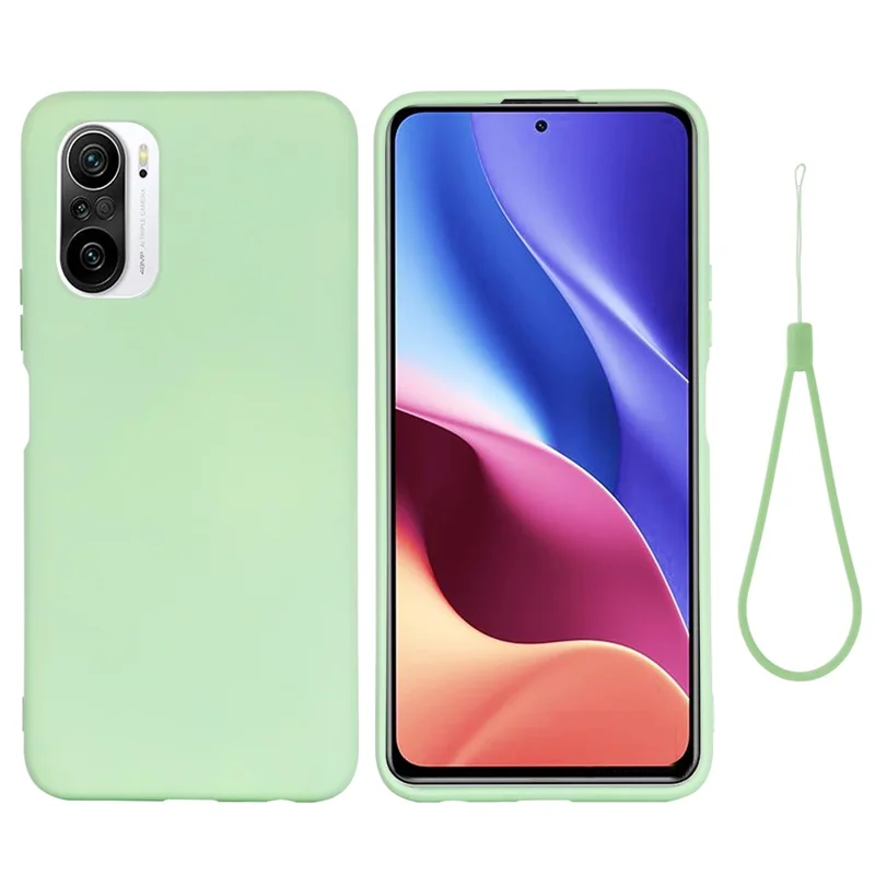 Liquid Silicone Soft Cover Case with Handy Strap for Xiaomi Redmi K40/ K40 Pro/ K40 Pro+/ Poco F3/ Mi 11i - Green