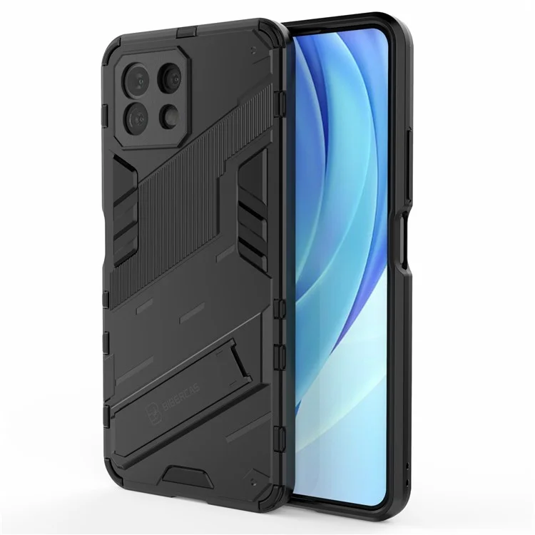 Foldable Kickstand Shockproof PC + TPU Hybrid Phone Case Cover for Xiaomi Mi 11 Lite 4G / 5G / 11 Lite 5G NE - Black