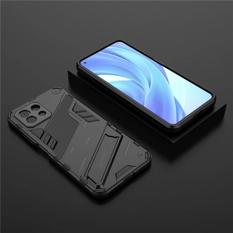 Foldable Kickstand Shockproof PC + TPU Hybrid Phone Case Cover for Xiaomi Mi 11 Lite 4G / 5G / 11 Lite 5G NE - Black