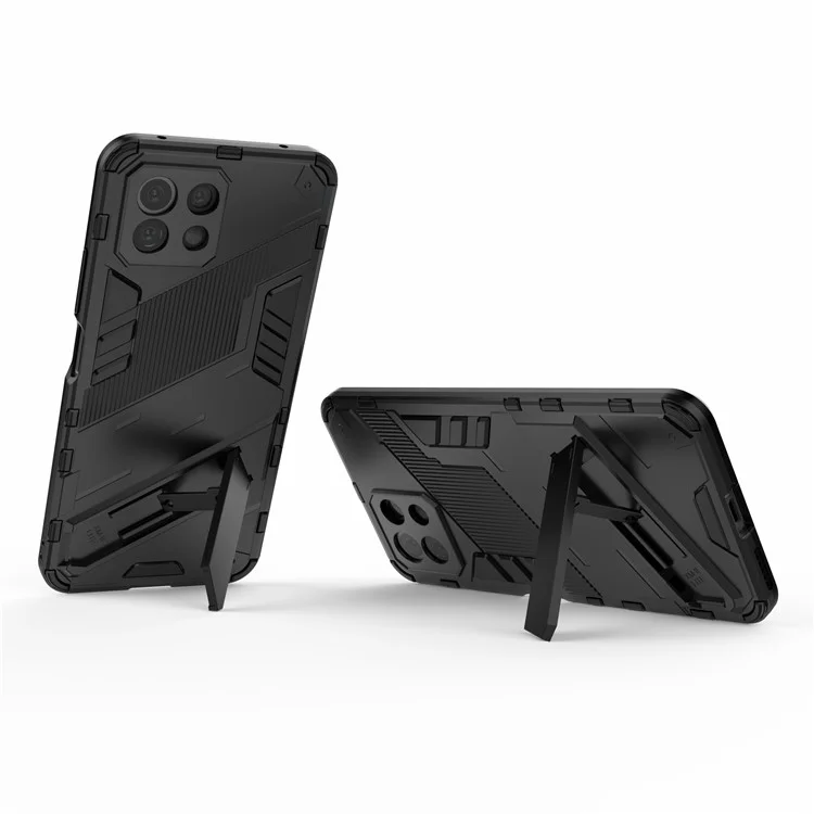 Foldable Kickstand Shockproof PC + TPU Hybrid Phone Case Cover for Xiaomi Mi 11 Lite 4G / 5G / 11 Lite 5G NE - Black