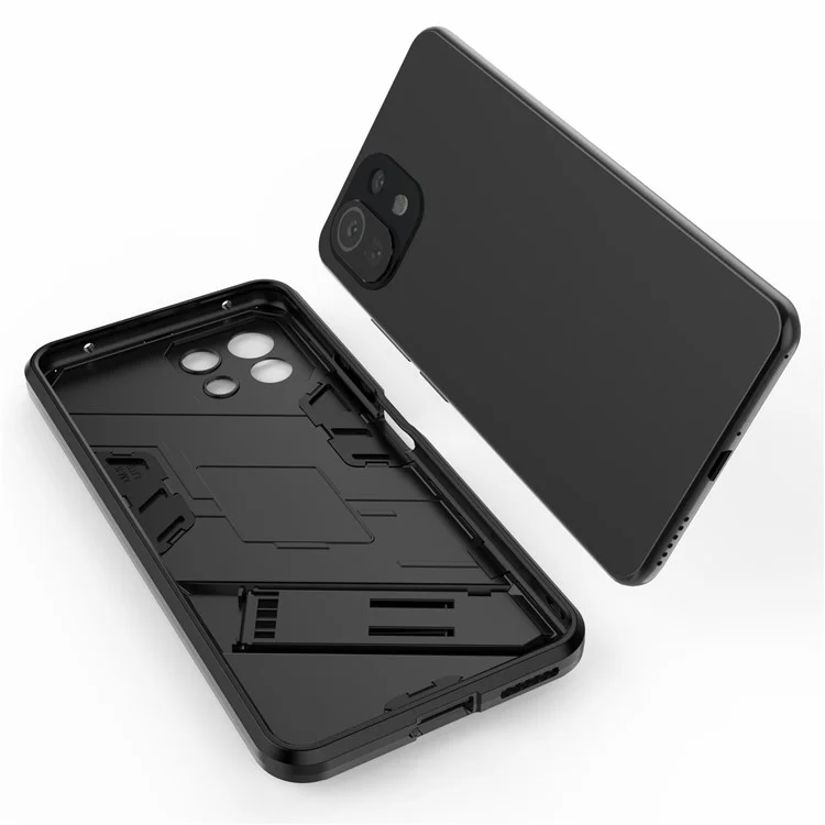 Foldable Kickstand Shockproof PC + TPU Hybrid Phone Case Cover for Xiaomi Mi 11 Lite 4G / 5G / 11 Lite 5G NE - Black
