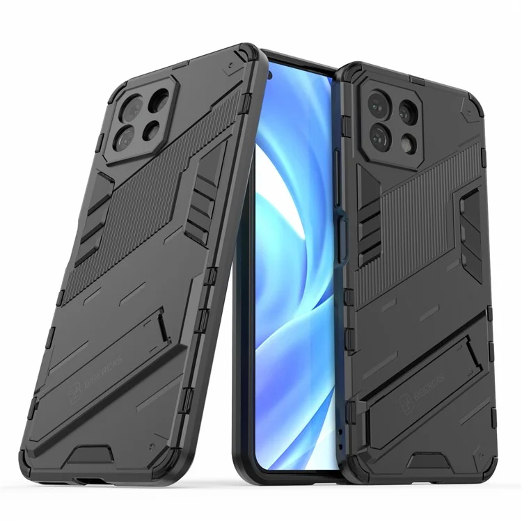 Foldable Kickstand Shockproof PC + TPU Hybrid Phone Case Cover for Xiaomi Mi 11 Lite 4G / 5G / 11 Lite 5G NE - Black