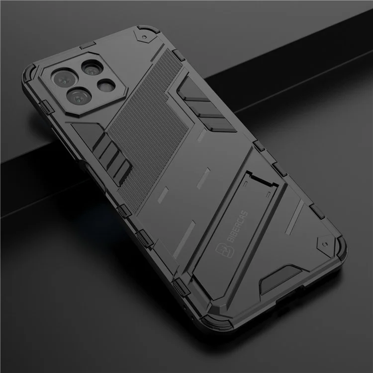 Foldable Kickstand Shockproof PC + TPU Hybrid Phone Case Cover for Xiaomi Mi 11 Lite 4G / 5G / 11 Lite 5G NE - Black