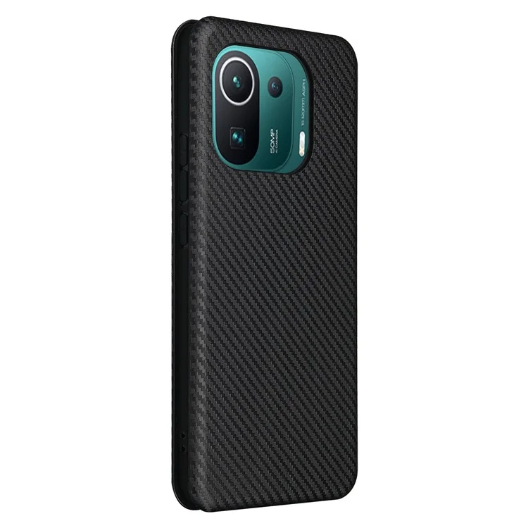 Textura De Fibra De Carbono Auto-absorção De Couro De Suporte De Couro Capa Com Slot Para Cartão Para Xiaomi Mi 11 Pro - Preto