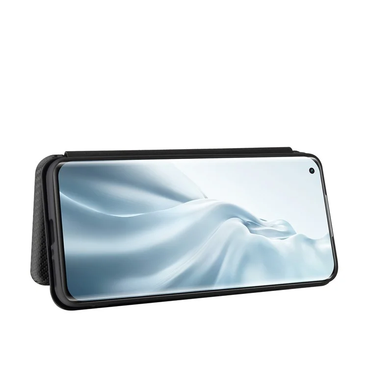 Textura De Fibra De Carbono Auto-absorção De Couro De Suporte De Couro Capa Com Slot Para Cartão Para Xiaomi Mi 11 Pro - Preto