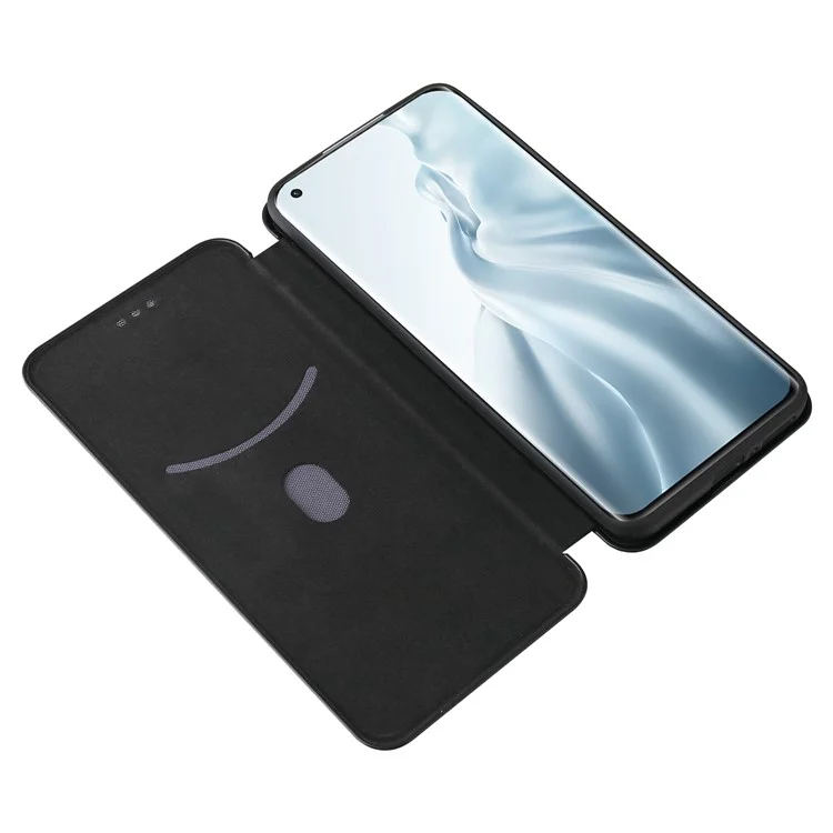 Textura De Fibra De Carbono Auto-absorção De Couro De Suporte De Couro Capa Com Slot Para Cartão Para Xiaomi Mi 11 Pro - Preto