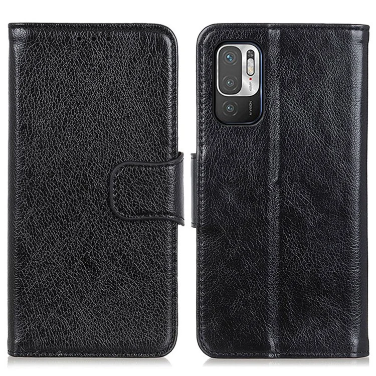 Nappa Texture Split Leather Phone Cover Stand Shell for Xiaomi Redmi Note 10 5G/Poco M3 Pro 5G/4G - Black