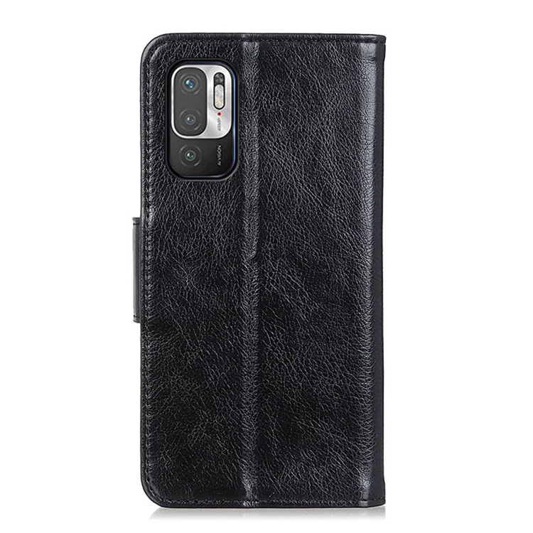 Nappa Texture Split Leather Phone Cover Stand Shell for Xiaomi Redmi Note 10 5G/Poco M3 Pro 5G/4G - Black