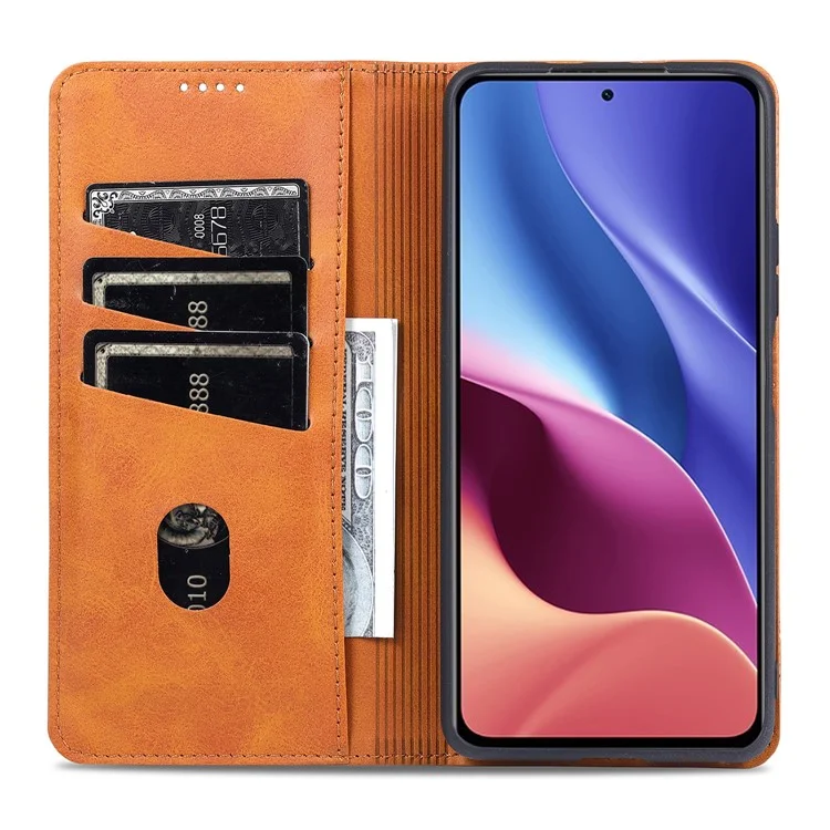 AZNS Azns Auto-assorbed Magnet Ben Protetto Custodia a Guscio di Pelle Per Protezione Completa Per Xiaomi Redmi K40/K40 Pro/K40 Pro+/Mi 11i/Poco F3 - Caffè