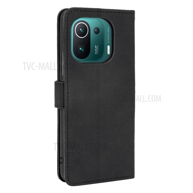 Skin Toucha Sentindo Couro Protetor Carteira Stand Folio Flip Tampo Para Xiaomi Mi 11 Pro - Preto