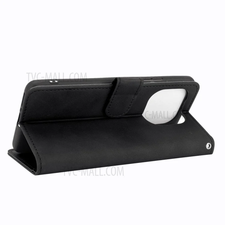 Skin Toucha Sentindo Couro Protetor Carteira Stand Folio Flip Tampo Para Xiaomi Mi 11 Pro - Preto