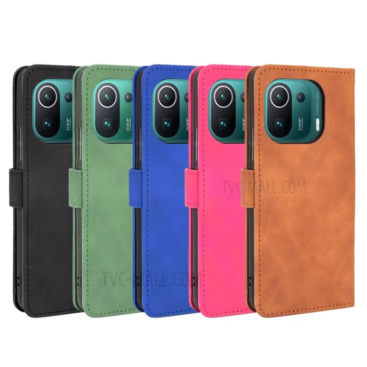 Skin Toucha Sentindo Couro Protetor Carteira Stand Folio Flip Tampo Para Xiaomi Mi 11 Pro - Preto