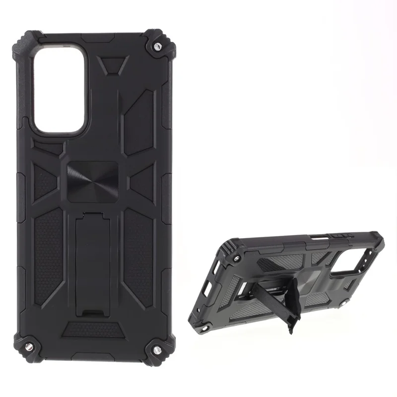 Armor PC TPU Shockproof Phone Case with Kickstand and Magnetic Metal Sheet for Xiaomi Redmi Note 10 Pro - Black