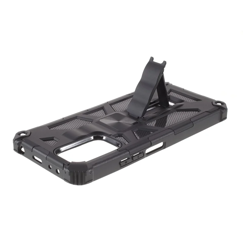 Armor PC TPU Shockproof Phone Case with Kickstand and Magnetic Metal Sheet for Xiaomi Redmi Note 10 Pro - Black