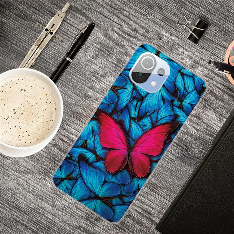 Pattern Printing Soft TPU Protective Phone Case Cover for Xiaomi Mi 11 Lite 4G / 5G / 11 Lite 5G NE - Red Butterfly
