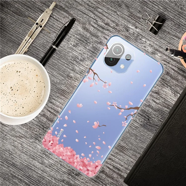Печать Шаблона Soft TPU Back Case Cope Phone Для Xiaomi Mi 11 Lite 4G / 5G / 11 Lite 5g ne - Розовый Цветок