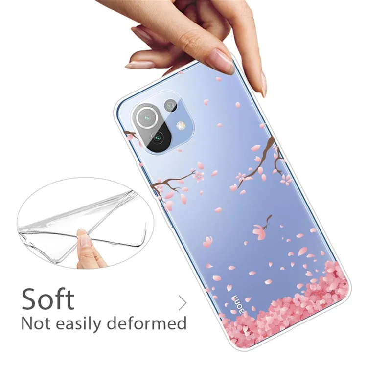 Печать Шаблона Soft TPU Back Case Cope Phone Для Xiaomi Mi 11 Lite 4G / 5G / 11 Lite 5g ne - Розовый Цветок