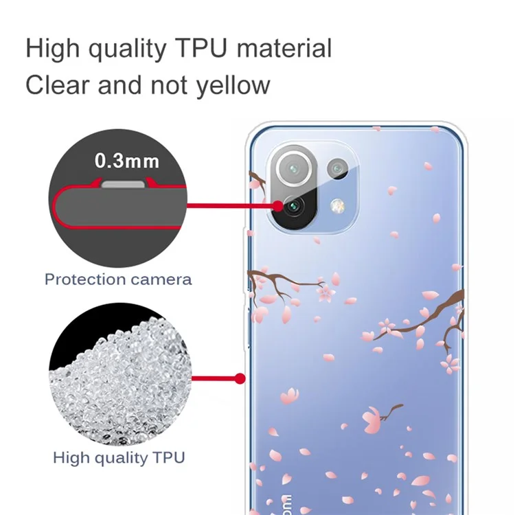 Печать Шаблона Soft TPU Back Case Cope Phone Для Xiaomi Mi 11 Lite 4G / 5G / 11 Lite 5g ne - Розовый Цветок
