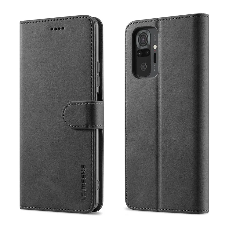 LC.IMEEKE Wallet Stand Leather Phone Casing Shell for Xiaomi Redmi Note 10 Pro/Note 10 Pro Max - Black