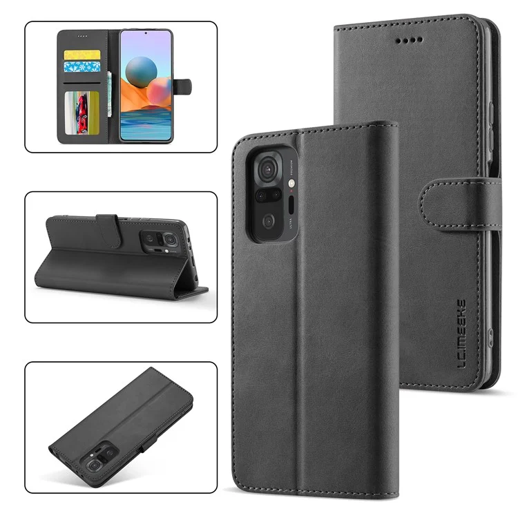 Lc. Imeeke Wallet Stand Leather Phone Cording Shell Для Xiaomi Redmi Note 10 Pro/Note 10 Pro Max - Черный