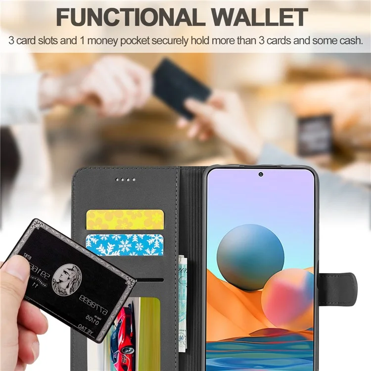 LC.IMEEKE Wallet Stand Leather Phone Casing Shell for Xiaomi Redmi Note 10 Pro/Note 10 Pro Max - Black