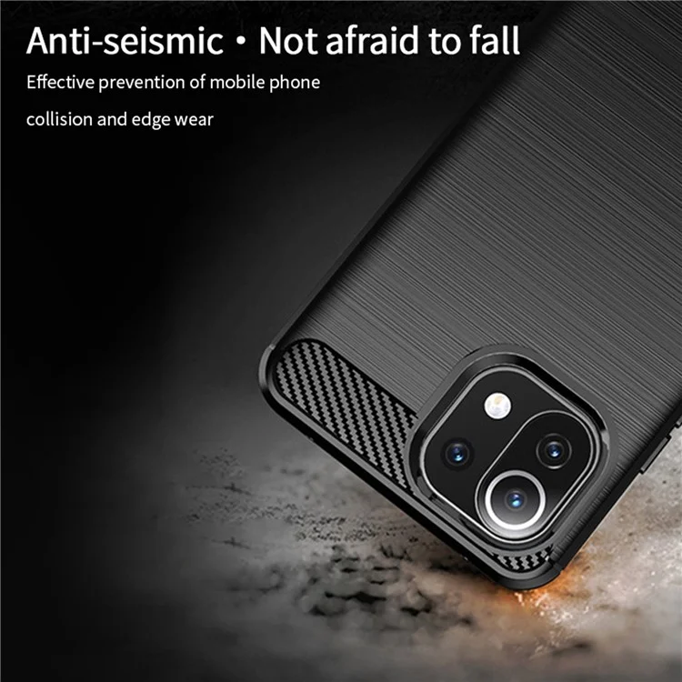 MOFI Carbon Fiber Brushed Soft TPU Cover for Xiaomi Mi 11 Lite 4G / 5G / 11 Lite 5G NE - Black