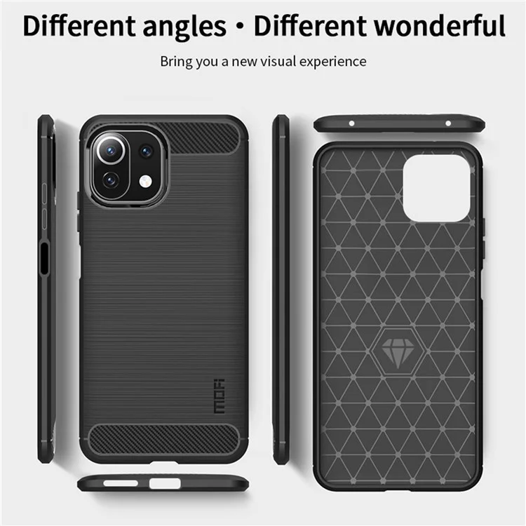 MOFI Carbon Fiber Brushed Soft TPU Cover for Xiaomi Mi 11 Lite 4G / 5G / 11 Lite 5G NE - Black