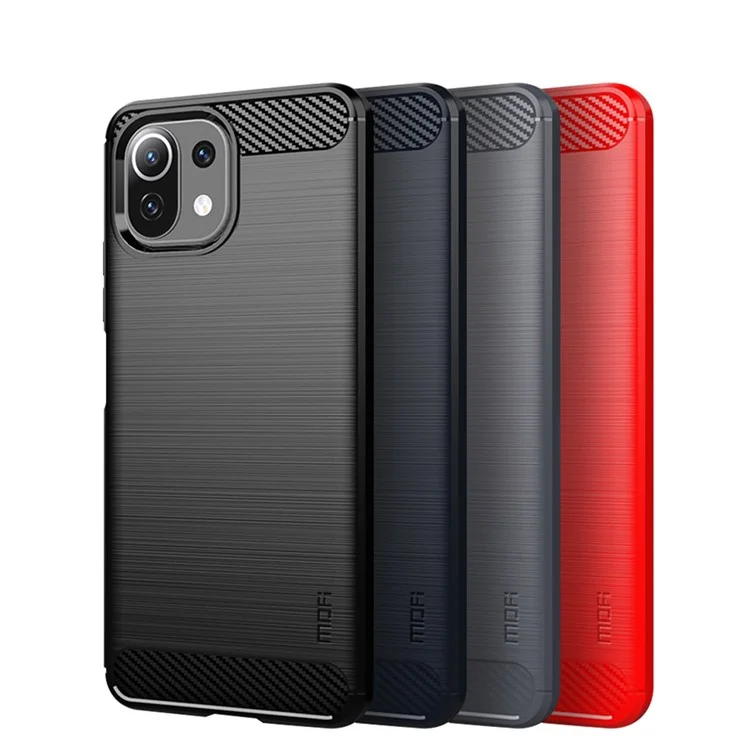 MOFI Carbon Fiber Brushed Soft TPU Cover for Xiaomi Mi 11 Lite 4G / 5G / 11 Lite 5G NE - Black