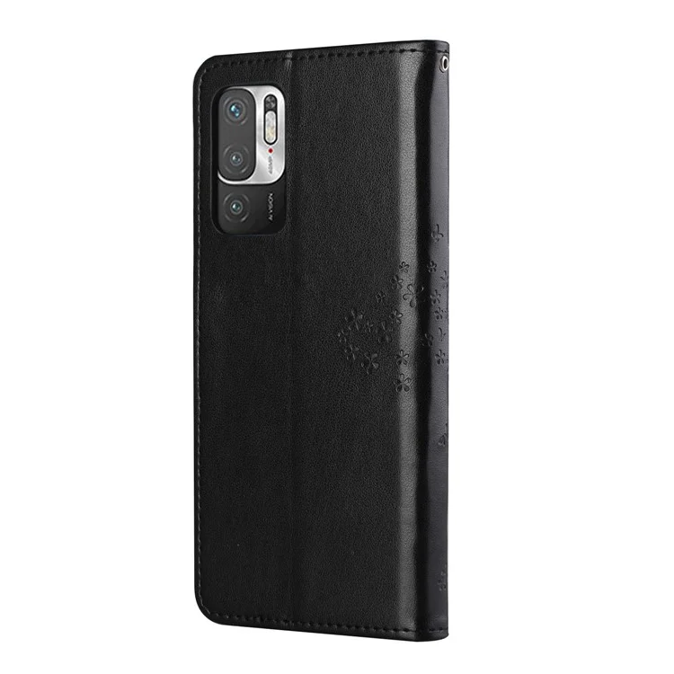 Owl Tree Pattern Imprint Leather Wallet Stand Phone Cover Case for Xiaomi Redmi Note 10 5G/Poco M3 Pro 5G/4G - Black