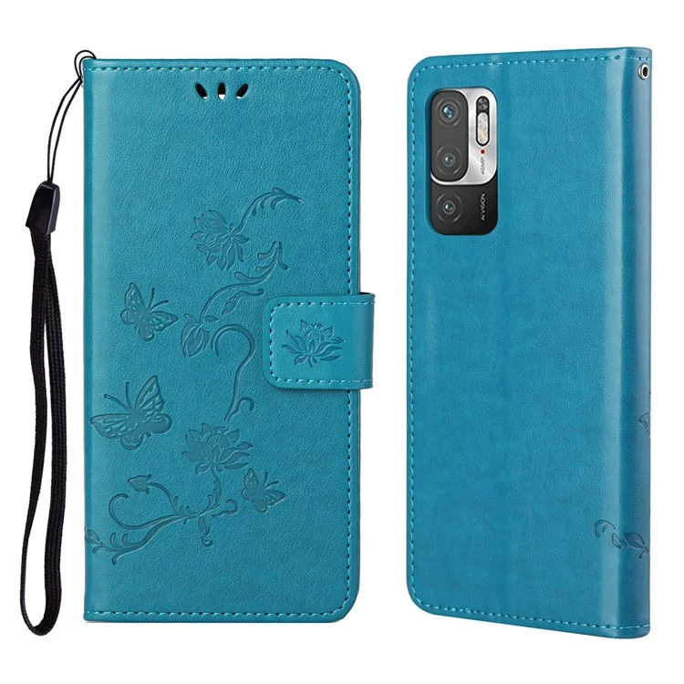 Impronta Copertina Per Portafoglio di Pellicola in Pelle Fiore a Farfalla Per Xiaomi Redmi Note 10 5g/poco M3 Pro 5G/4G - Blu