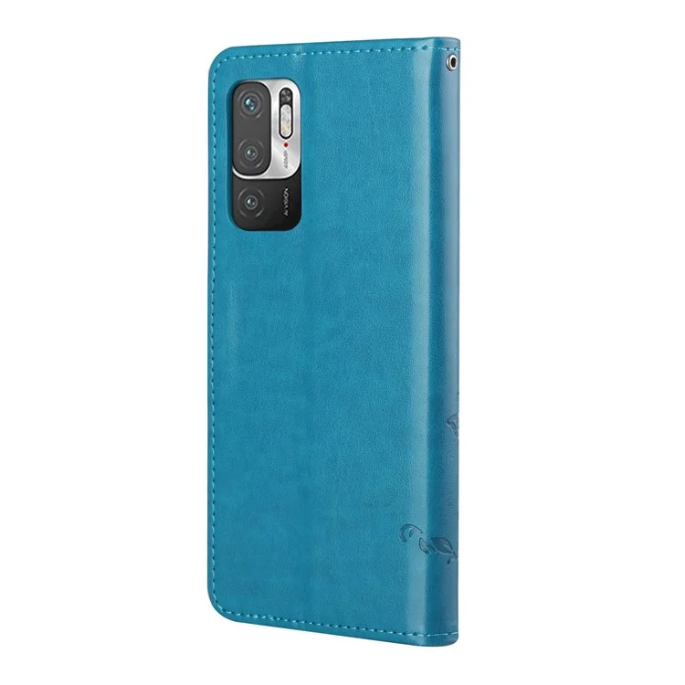 Impronta Copertina Per Portafoglio di Pellicola in Pelle Fiore a Farfalla Per Xiaomi Redmi Note 10 5g/poco M3 Pro 5G/4G - Blu