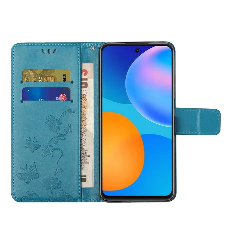 Impronta Copertina Per Portafoglio di Pellicola in Pelle Fiore a Farfalla Per Xiaomi Redmi Note 10 5g/poco M3 Pro 5G/4G - Blu