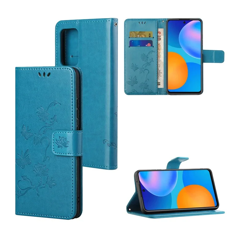 Impronta Copertina Per Portafoglio di Pellicola in Pelle Fiore a Farfalla Per Xiaomi Redmi Note 10 5g/poco M3 Pro 5G/4G - Blu