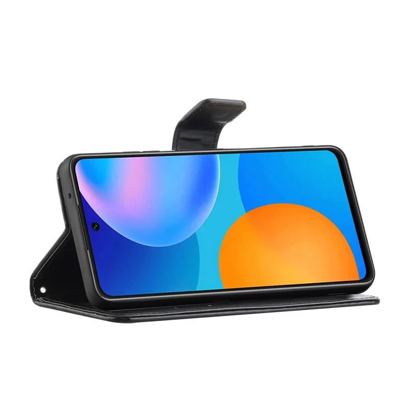 Imprint Butterfly Flower Leather Wallet Stand Case Cover for Xiaomi Redmi Note 10 5G/Poco M3 Pro 5G/4G - Black