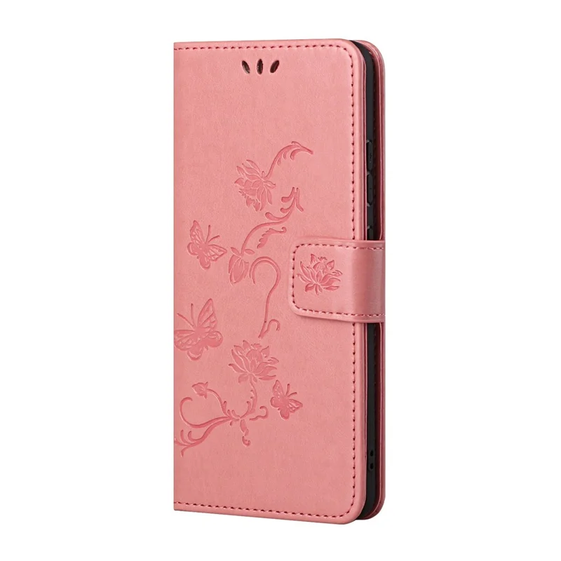 Imprint Butterfly Flower Leather Wallet Stand Case Cover for Xiaomi Redmi Note 10 5G/Poco M3 Pro 5G/4G - Pink