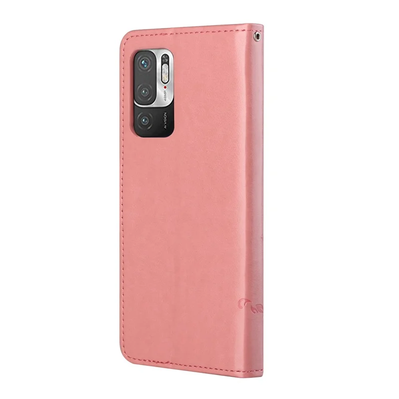 Imprint Butterfly Flower Leather Wallet Stand Case Cover for Xiaomi Redmi Note 10 5G/Poco M3 Pro 5G/4G - Pink
