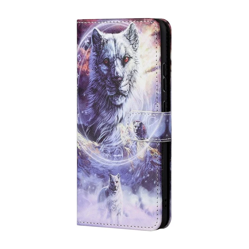 3D Pattern Printing Cross Texture Leather Wallet Stand Protective Phone Case Shell for Xiaomi Redmi Note 10 5G/Poco M3 Pro 5G/4G - Wolf