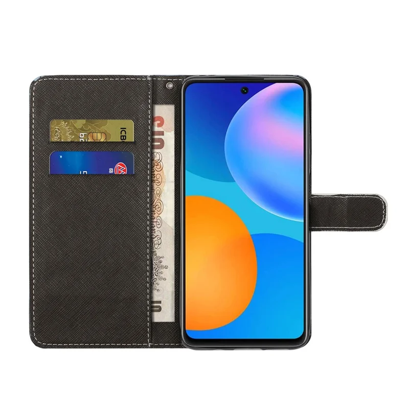 3D Pattern Printing Cross Texture Leather Wallet Stand Protective Phone Case Shell for Xiaomi Redmi Note 10 5G/Poco M3 Pro 5G/4G - Wolf