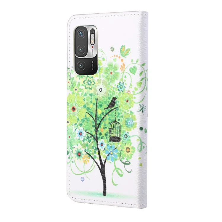 Shelt Per Portafoglio di Texture a Croce di Stampa Modello Guscio di Telefono in Pelle Per Xiaomi Redmi Nota 10 5G/Poco M3 Pro 5G/4G - Albero Verde
