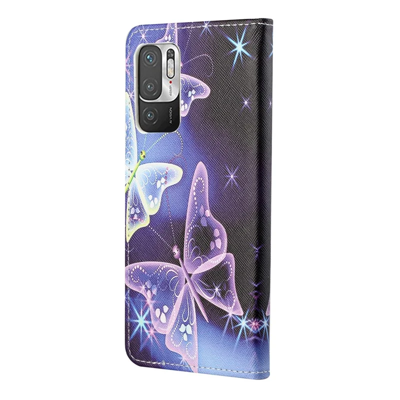 Pattern Printing Cross Texture Wallet Stand Design Leather Phone Case Shell for Xiaomi Redmi Note 10 5G/Poco M3 Pro 5G/4G - Beautiful Butterfly