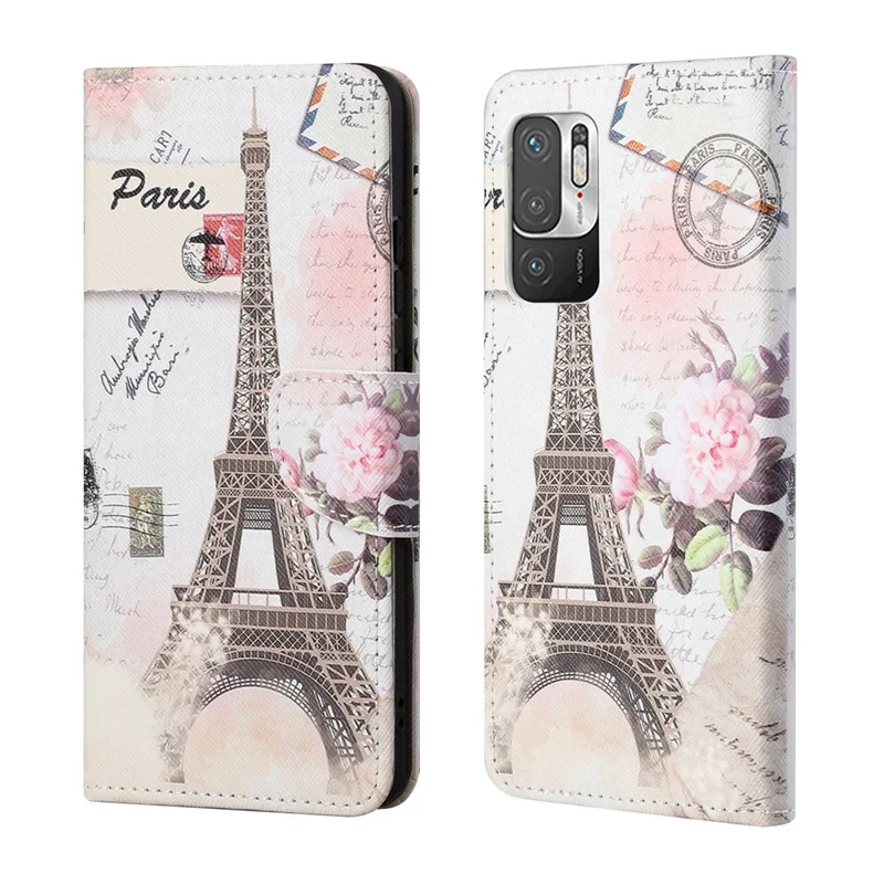 Pattern Printing Cross Texture Wallet Stand Design Leather Phone Case Shell for Xiaomi Redmi Note 10 5G/Poco M3 Pro 5G/4G - Tower