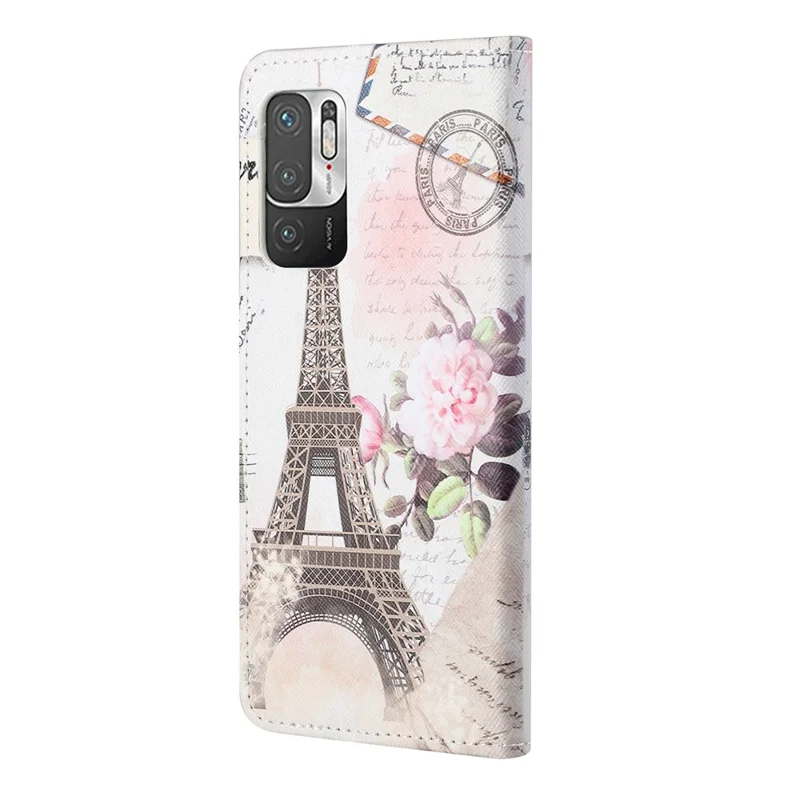 Pattern Printing Cross Texture Wallet Stand Design Leather Phone Case Shell for Xiaomi Redmi Note 10 5G/Poco M3 Pro 5G/4G - Tower